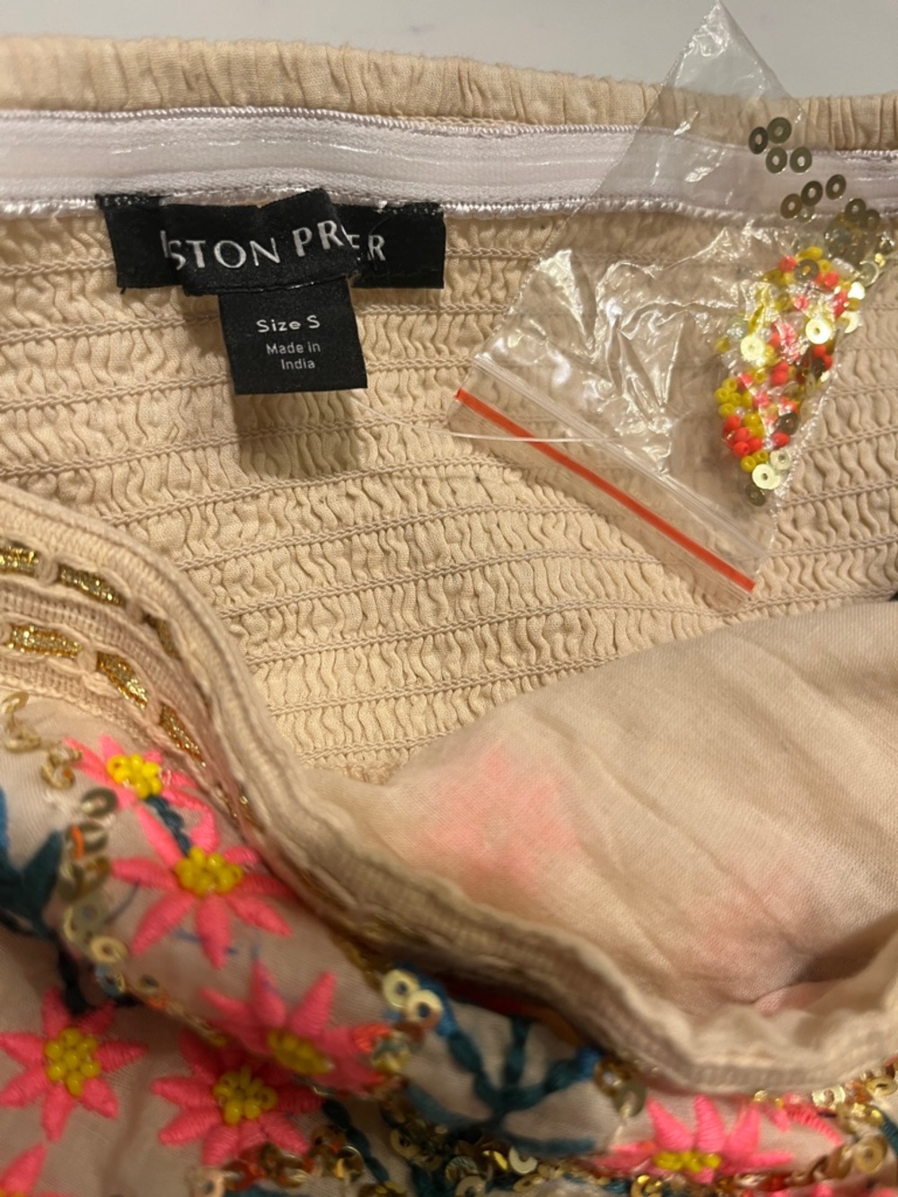 Boston Proper NEW Embroidered Beaded Floral Folk Art Strapless Maxi Dress Small - Picture 2 of 10